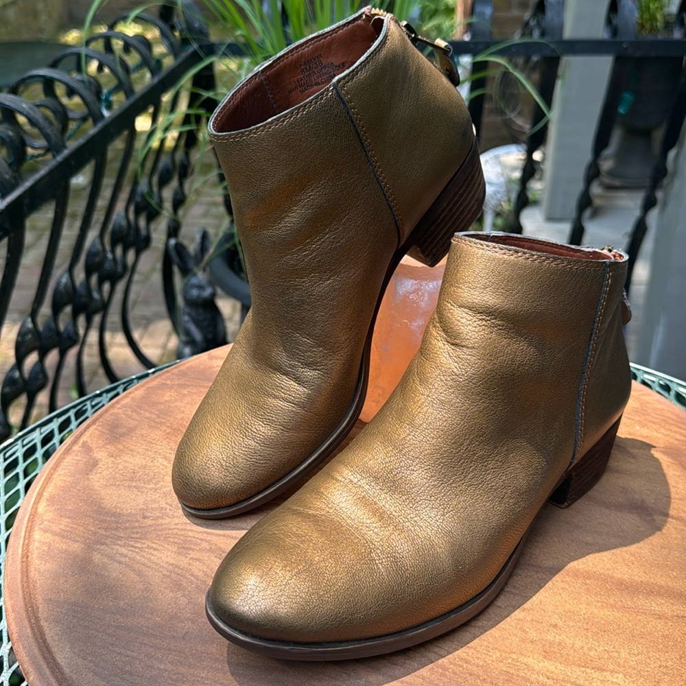 🩷Lucky Brand Leather Ankle Boots, Bronze,Metallic, Sz 8M/38 All season FESTIVE!